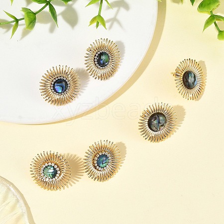 Paua Shell & Brass Stud Earrings for Women EJEW-JE07473-1