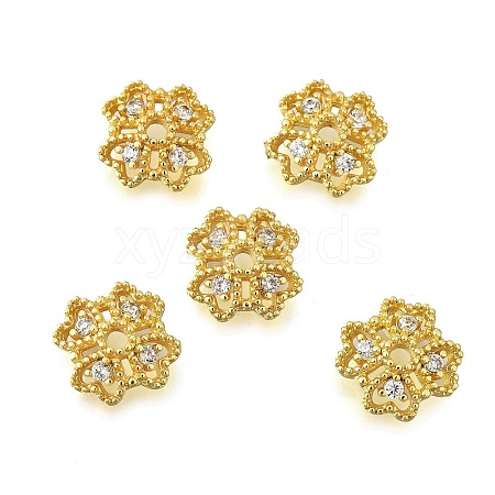 Flower Brass Micro Pave Cubic Zirconia Bead Caps KK-K300-01D-G-1