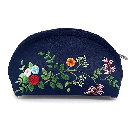 DIY Flower Pattern Moon-shaped Cosmetic Bag Embroidery Kit PW23021091404-1