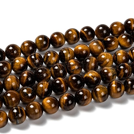 Natural Tiger Eye Round Bead Strands X-G-P072-33-10mm-1