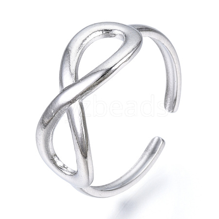 Non-Tarnish 304 Stainless Steel Infinity Open Cuff Ring RJEW-N040-43-1