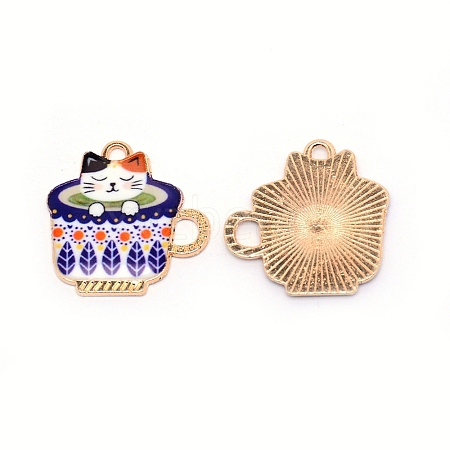 Japanese Style Print Alloy Enamel Pendants ENAM-CJC0002-05B-RS-1