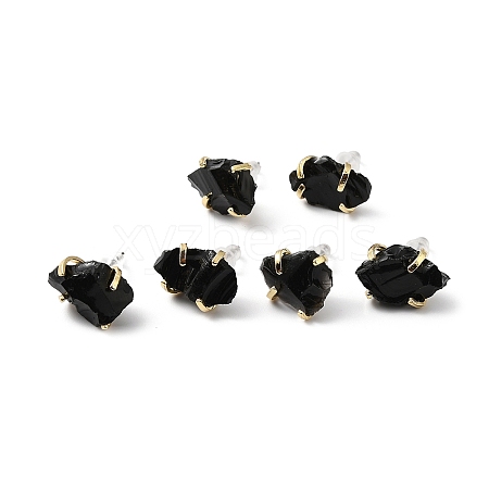 Raw Rough Natural Obsidian Stud Earrings EJEW-R148-01LG-03-1