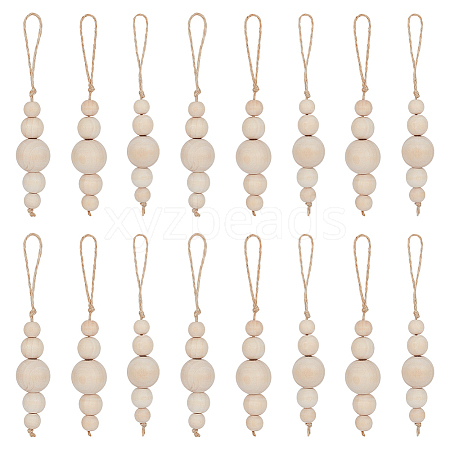 BENECREAT 16Pcs Natural Wood Bead Wall Hanging Pendant Decorations HJEW-BC0001-32-1