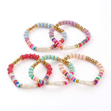 Rainbow Polymer Clay Heishi Beads Stretch Bracelets BJEW-JB05865-1