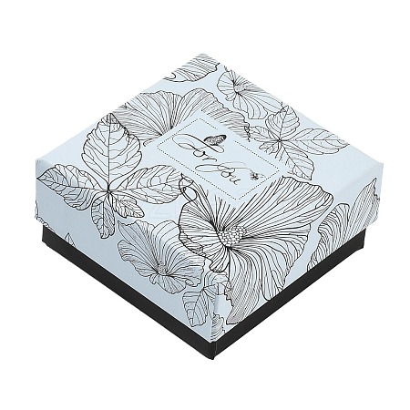 Flower Print Cardboard Paper Jewelry Storage Boxes CON-P022-01A-1