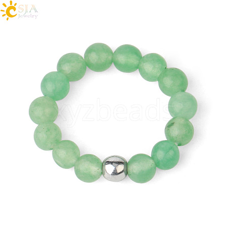 4MM Round Natural Green Aventurine Beaded Stretch Rings VM0712-12-1