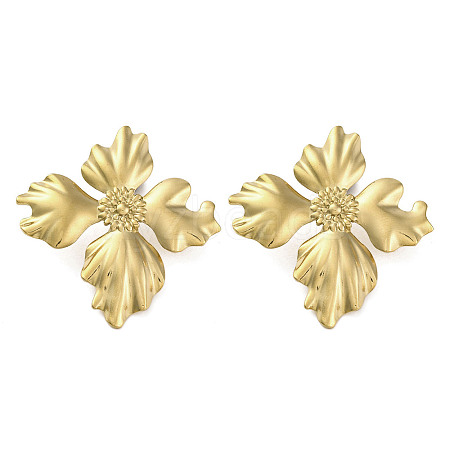 304 Stainless Steel Flower Theme Stud Earrings For Women EJEW-B110-04G-02-1