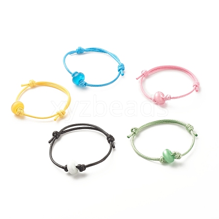 Cat Eye Rondelle Beaded Cord Bracelet BJEW-JB07852-1