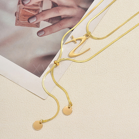 304 Stainless Steel Letter Z Pendant Double Layered Y-shaped Long Lariat Necklaces for Women AE9765-1