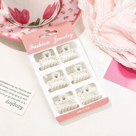 6Pcs Plastic Pearls Claw Hair Clips PW-WG9C504-07-1