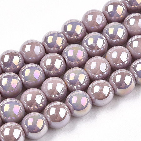 Electroplate Opaque Glass Beads Strands GLAA-T032-P10mm-AB07-1