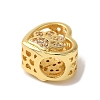 Heart with Paw Print Pattern Rack Plating Brass Micro Pave Cubic Zirconia European Beads KK-G511-05A-G-2