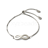 Tarnish Resistant Infinity Symbol Charm Adjustable Slider Bracelet for Men Women BJEW-JB06688-02-1