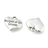 Wedding Theme Antique Silver Tone Tibetan Style Alloy Heart with Mother of the Groom Rhinestone Charms TIBEP-N005-17A-1