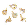 Fashewelry 12Pcs 6 Style Brass Micro Pave Clear Cubic Zirconia Charms KK-FW0001-11-12