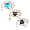 AHADEMAKER 3Pcs 3 Colors Crystal Rhinestone Eye of Ra/Re Safety Pin Brooch with Glass Beads JEWB-GA0001-09-4