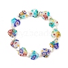 Handmade Millefiori Lampwork & Alloy Heart Beaded Stretch Bracelet BJEW-JB08042-03-1