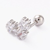 Brass Micro Pave Clear Cubic Zirconia Barbell Cartilage Earrings AJEW-P017-15P-1