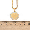 304 Stainless Steel Micro Pave Clear Cubic Zirconia Flat Round Pendant Box Chain Necklaces for Men NJEW-S387-03G-5