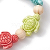 Beach Tortoise Handmade Procelain & Wood Round Beaded Stretch Bracelets BJEW-JB10299-02-4