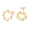 Rack Plating Brass Hollow Ring Stud Earrings with ABS Plastic Imitation Pearl Beaded EJEW-M225-09G-2