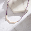 Round Natural Lepidolite & Natural Freshwater Pearl & 925 Sterling Silver Beaded Necklaces for Women NJEW-G154-01G-5