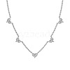 Rhodium Plated 925 Sterling Silver Pave Clear Cubic Zirconia Cable Chain Heart Tassel Necklaces for Women NJEW-Q342-15P-1