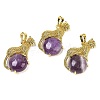 Natural Amethyst Ball with Leopard Shape Brass Pendants KK-F887-04G-26-1