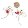 Shell Pearl Bowknot & Lampwork Strawberry Hoop Earrings EJEW-TA00592-3