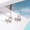 Round Natural Mashan Jade with Alloy Dragonfly Dangle Earrings EJEW-JE04855-03-2