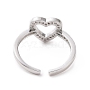 Clear Cubic Zirconia Hollow Out Heart Open Cuff Ring RJEW-I094-03P-3