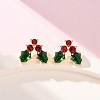 Cubic Zirconia Cherry Stud Earrings with Enamel X-EJEW-P199-14G-4