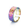 Rainbow Color 304 Stainless Steel Grooved Wide Band Open Cuff Ring for Women RJEW-N038-046M-3