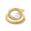 Ring Brass Micro Pave Clear Cubic Zirconia with Resin Pearl Cuff Rings for Women RJEW-G311-02B-G-2