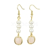 Shell Pearl & Natural Rose Quartz Dangle Earrings EJEW-JE05995-1