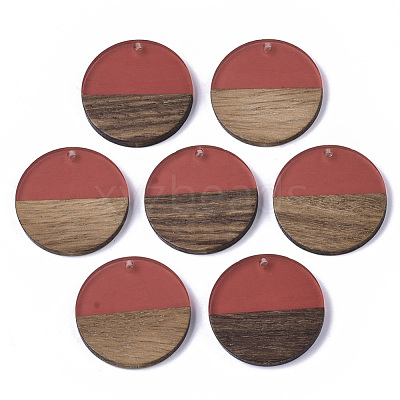 Transparent Resin & Walnut Wood Pendants RESI-S358-02B-H50-1