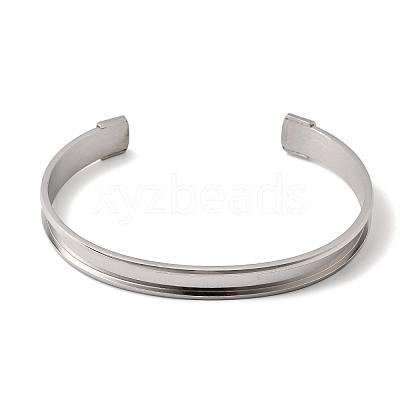 304 Stainless Steel Grooved Open Cuff Bangle Making BJEW-H644-01P-1