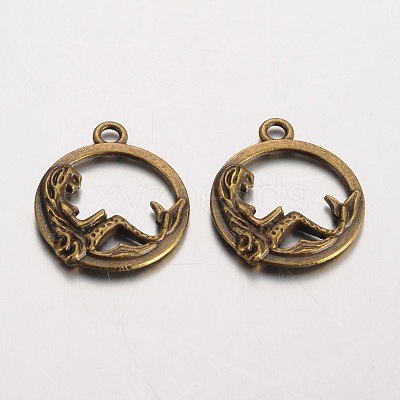 Flat Round with Mermaid Tibetan Style Alloy Pendants PALLOY-K110-21AB-NR-1