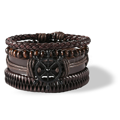 1Pc Cowhide & Imitation Leather Cord Knitted Multi-strand Bracelets AJEW-GF0011-50C-1