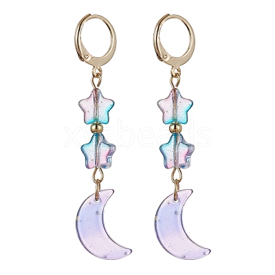 4 Pairs 4 Color Moon & Star Glass Dangle Leverback Earrings EJEW-JE05605-1