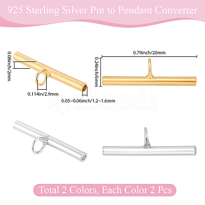 4Pcs 2 Colors 925 Sterling Silver Pin to Pendant Converter STER-BBC0009-17C-1