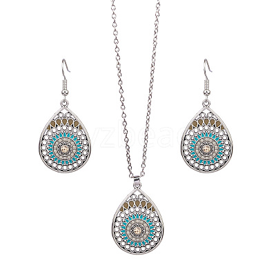Synthetic Turquoise Pendant Necklaces & Dangle Earrings Sets WGE96E9-03-1