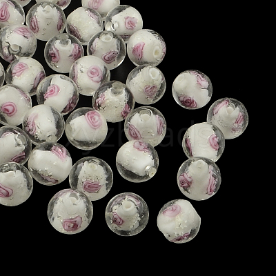 Handmade Luminous Inner Flower Lampwork Beads LAMP-R129-8mm-01-1