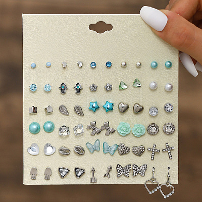30Pairs Alloy & Plastic Imitation Pearl & Rhinestone Stud Earring Sets WGF62EF-08-1