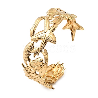 Ocean Theme 304 Stainless Steel Cuff Bangles for Women BJEW-Z171-01G-02-1