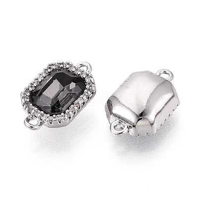 Brass Micro Pave Clear Cubic Zirconia and Glass Connector Charms KK-N287-28P-1