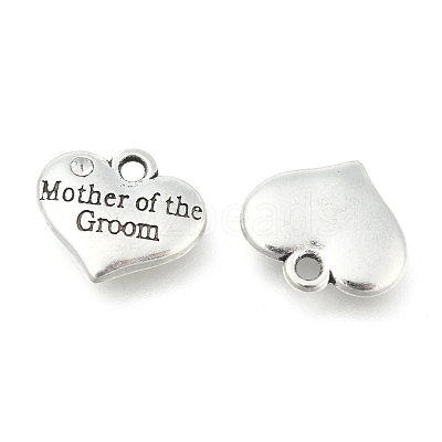 Wedding Theme Antique Silver Tone Tibetan Style Alloy Heart with Mother of the Groom Rhinestone Charms TIBEP-N005-17A-1