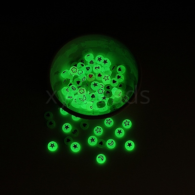 480Pcs 8 Style Flat Round Luminous Acrylic Beads DIY-YW0003-01-1