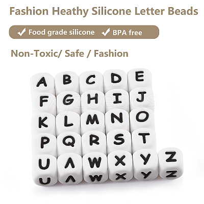 20Pcs White Cube Letter Silicone Beads SIL-YWC0003-06R-1
